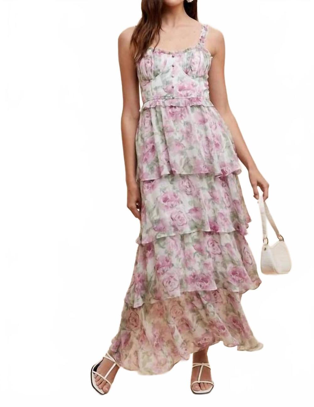 NEW IN-LOOM floral ruffled maxi dress in rose